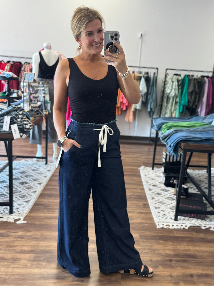 Risen - Mid Rise Wide Leg Pant with Drawstring