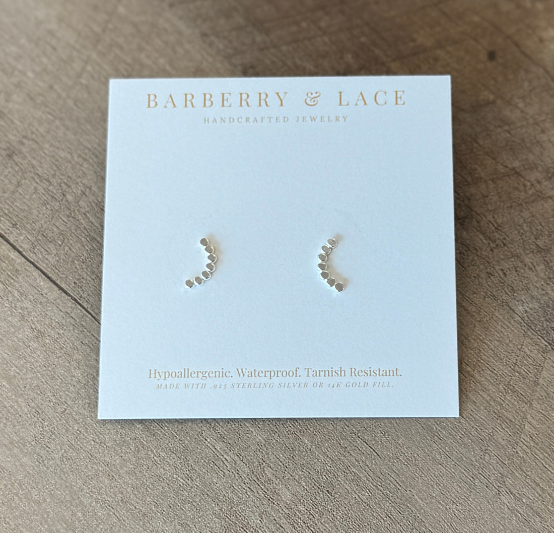 Dotted Arc Stud Earrings | Sterling Silver | Waterproof