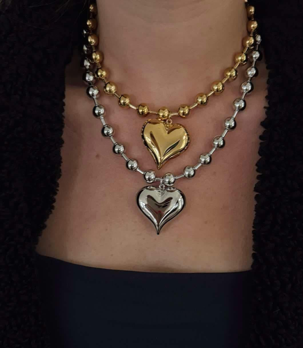 Chunky Heart Ball Chain Necklace