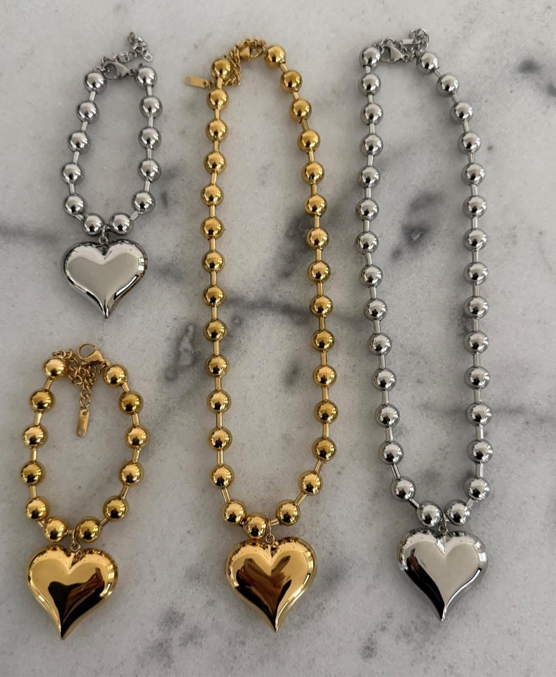 Chunky Heart Ball Chain Necklace