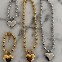 Chunky Heart Ball Chain Necklace