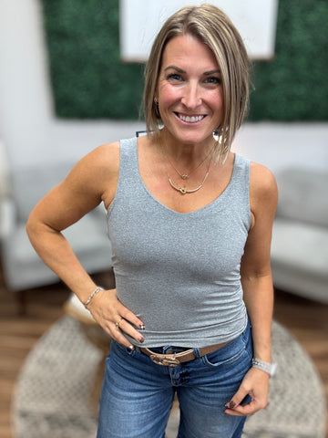Seamless Tank Top with Shelf Bra - Heather Grey