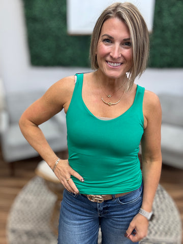 Seamless Tank Top with Shelf Bra - Kelly Green
