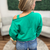 Fleece Off-Shoulder Pullover - Kelly Green