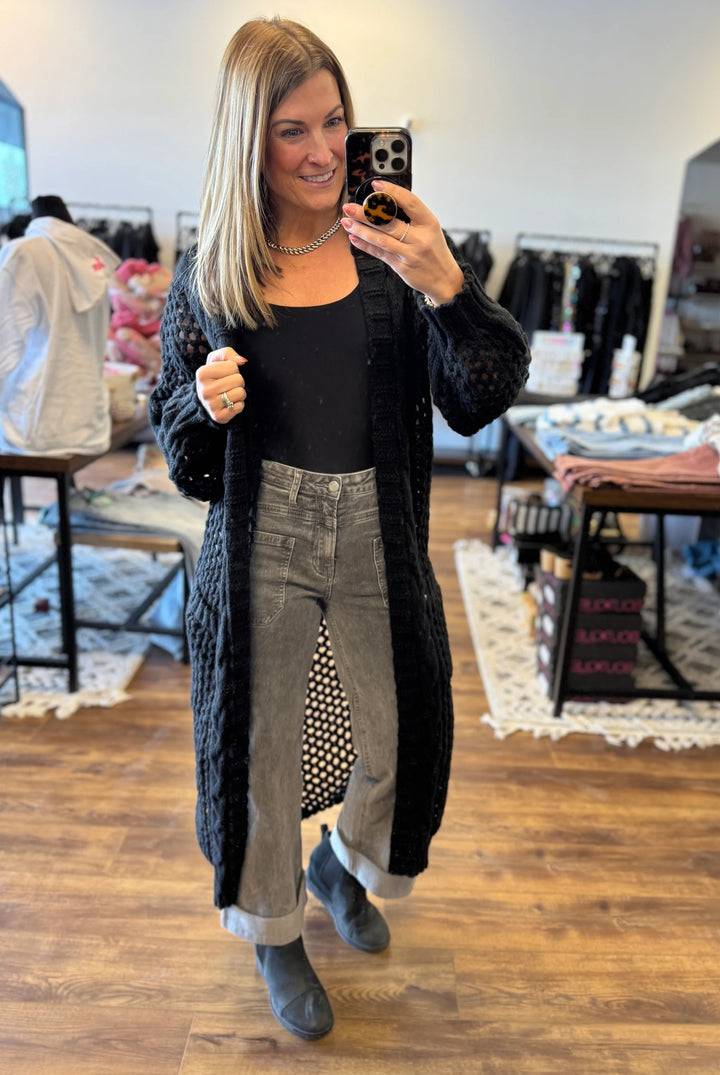 Blakeley - GREY High Rise Cuffed Wide Leg Jeans