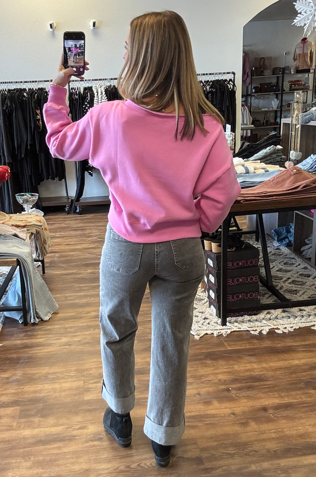 Fleece Off Shoulder Pullover - Candy Pink