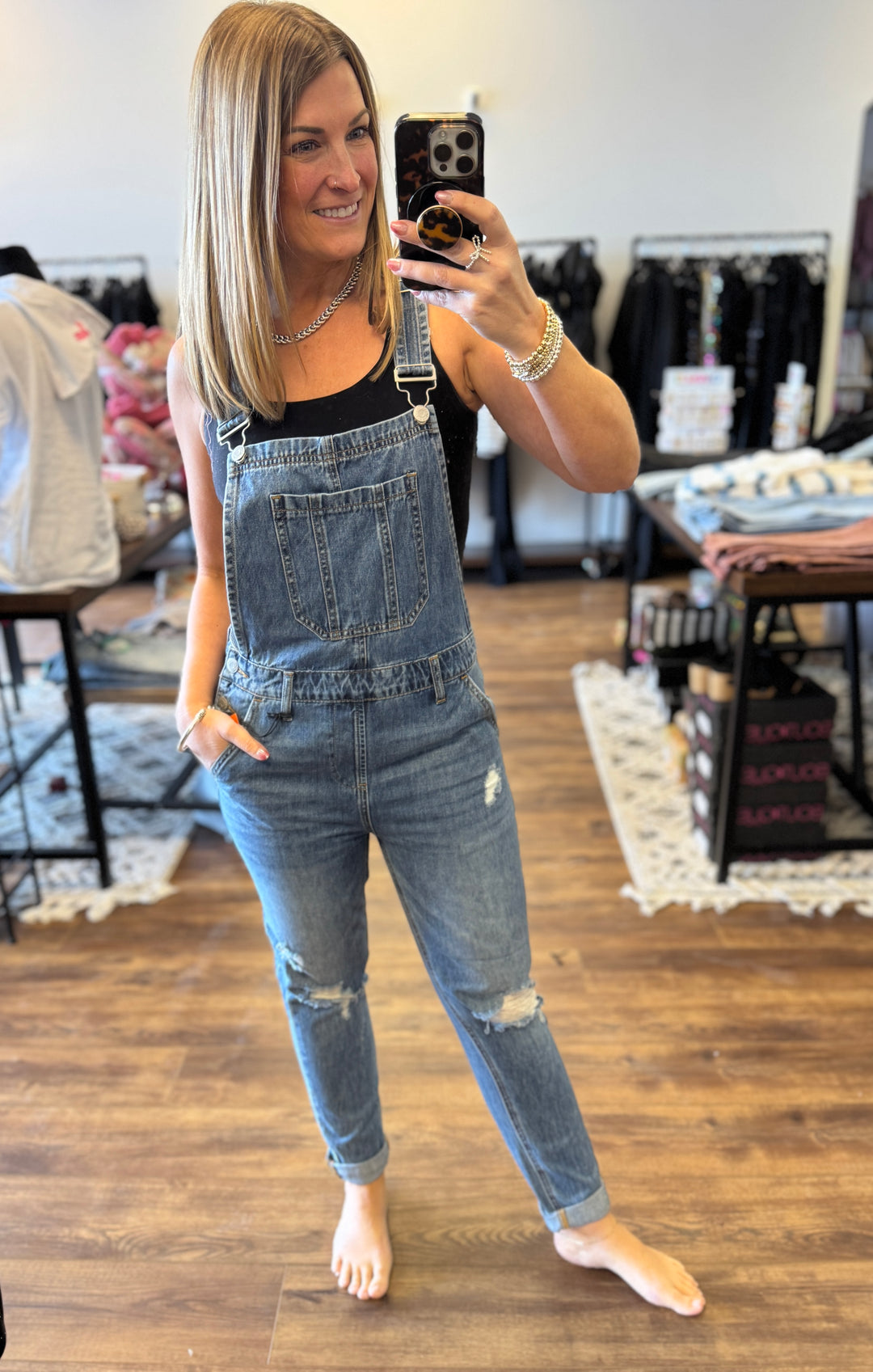 Risen - Distressed Relaxed Fit Overall Jeans