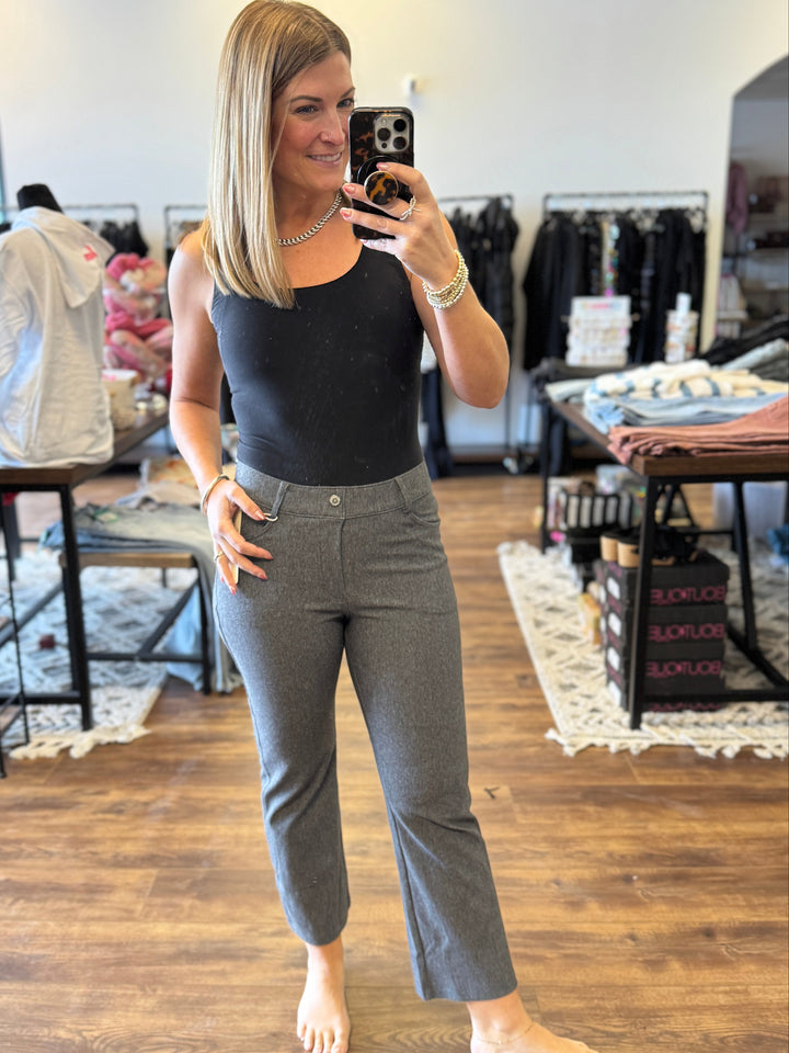 Solid Cropped Work Pants - Grey