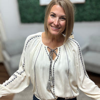 Liverpool - Long Sleeve Woven Raglan Blouse W/ Embroidery