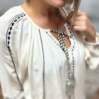 Liverpool - Long Sleeve Woven Raglan Blouse W/ Embroidery