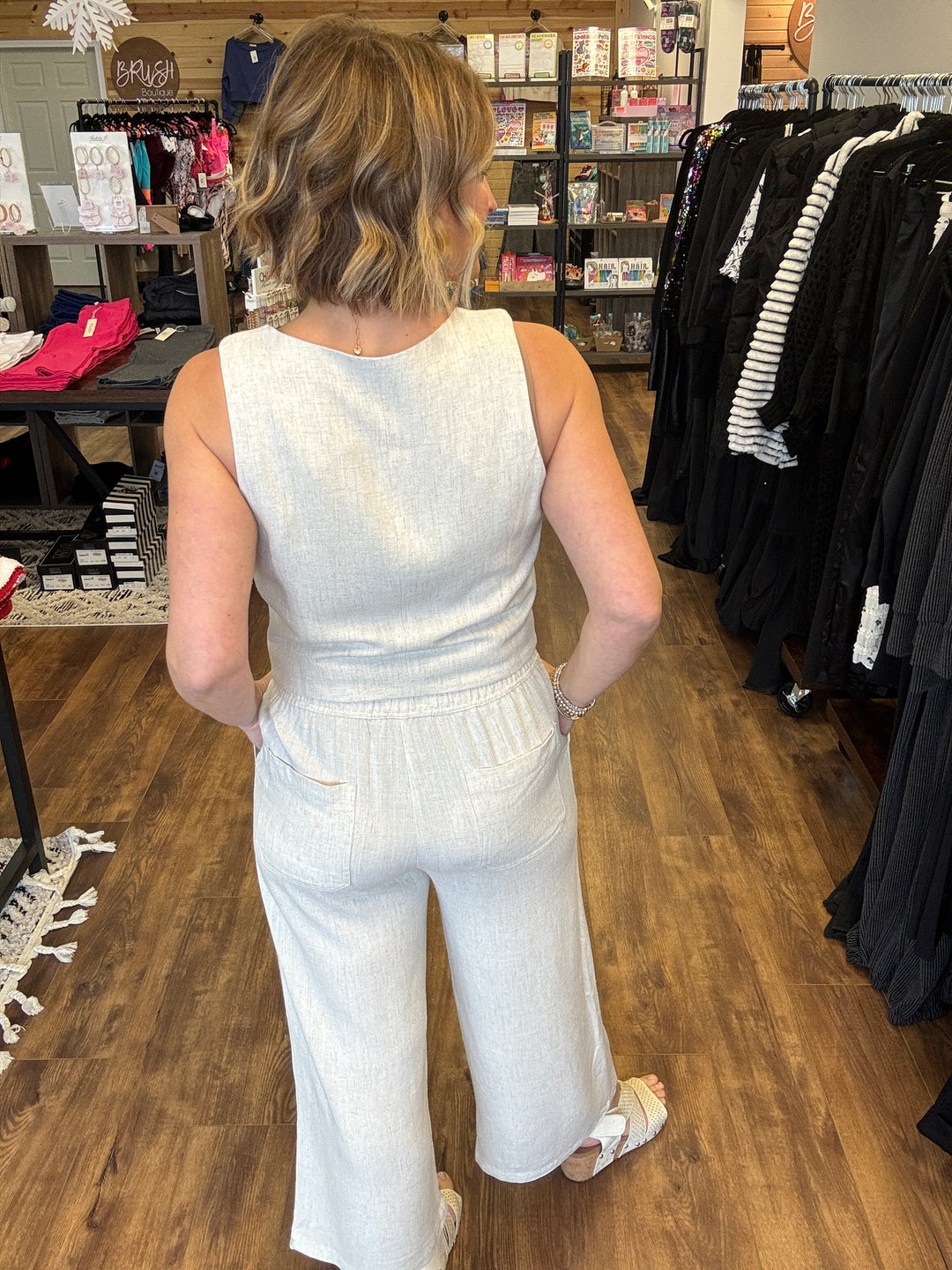 V-Neck Button Down Linen Vest