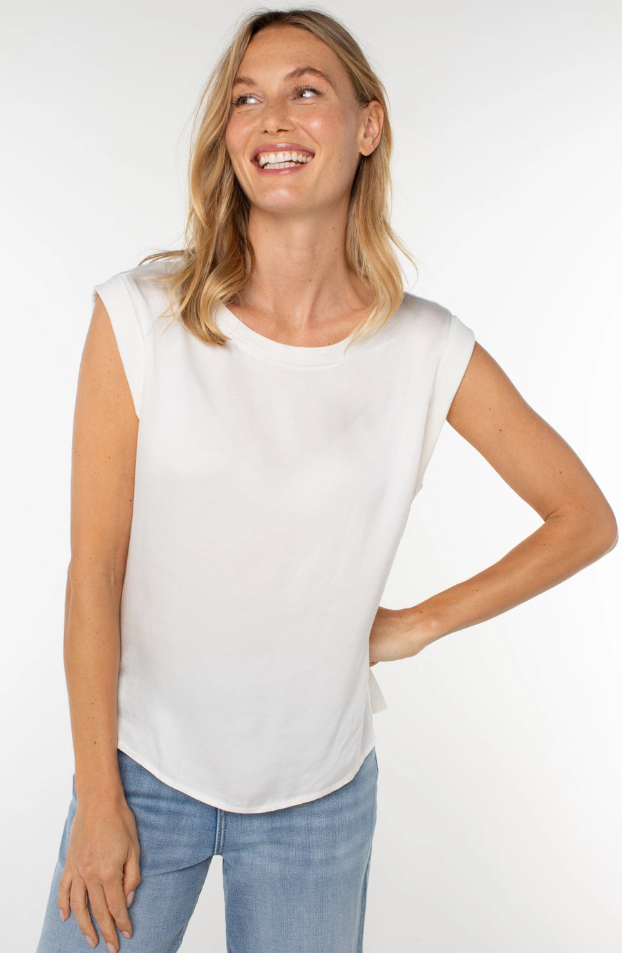 Liverpool - Sleeveless Woven Knit Top - Whipped Cream