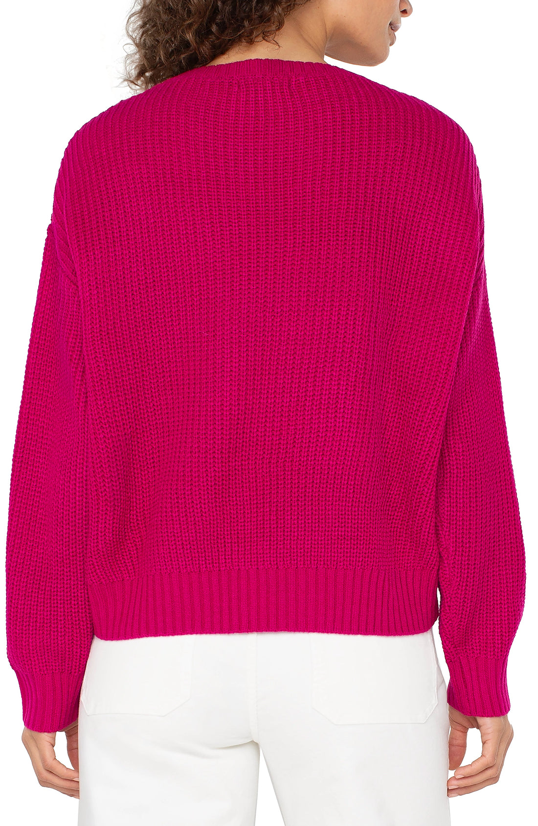 Liverpool - Long Sleeve Crew Neck Sweater with Fringe - Raspberry