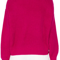 Liverpool - Long Sleeve Crew Neck Sweater with Fringe - Raspberry