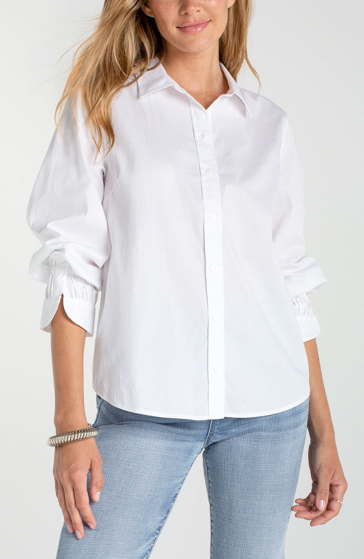 Liverpool - Adjustable Sleeve Button Front Woven Top