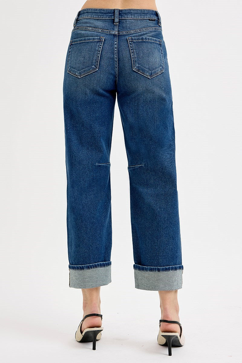 Risen - Slouchy Crop Barrel Cuffed Jeans
