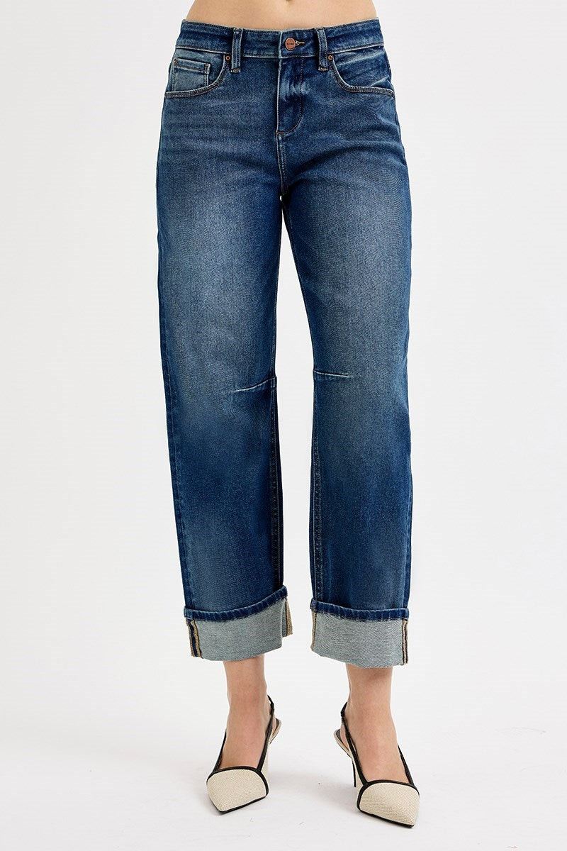 Risen - Slouchy Crop Barrel Cuffed Jeans