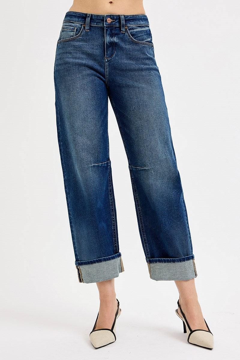 Risen - Slouchy Crop Barrel Cuffed Jeans