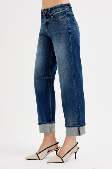 Risen - Slouchy Crop Barrel Cuffed Jeans
