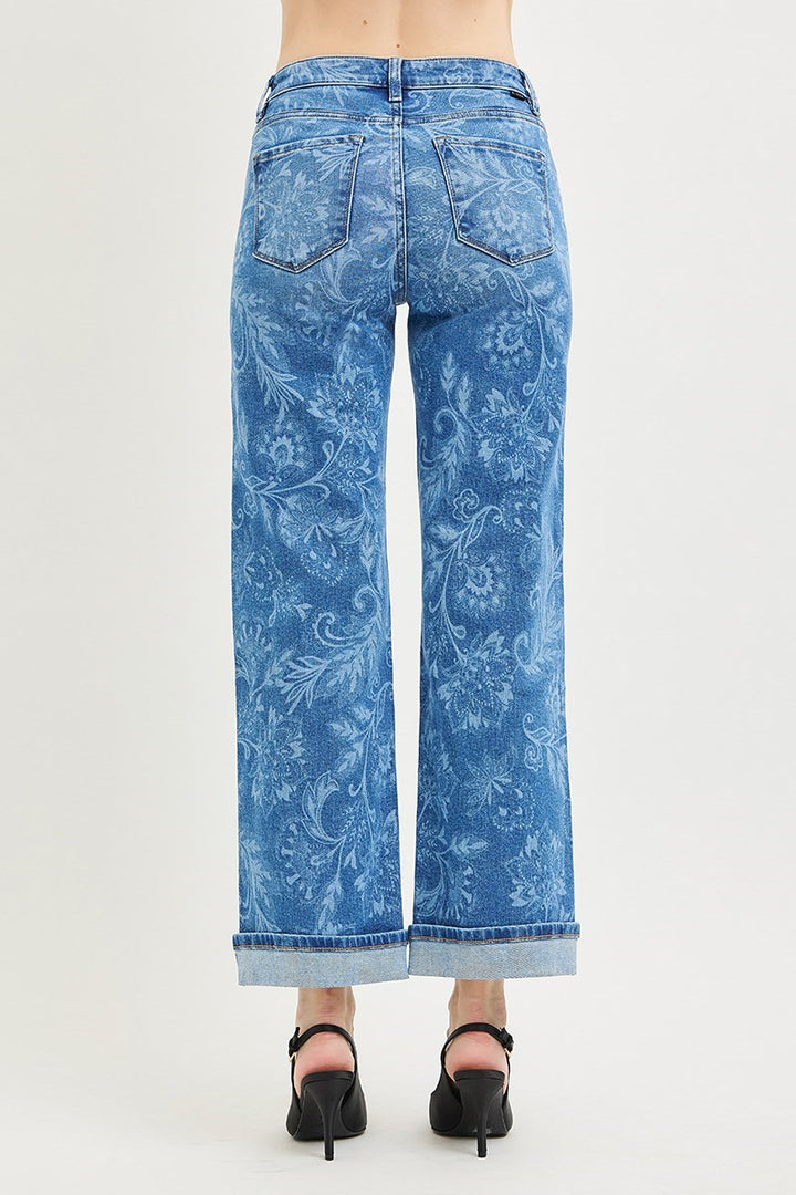 Risen - Mid Rise Ankle Straight Printed Jeans