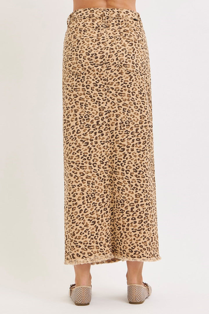 Risen - Leopard Print Denim Maxi Skirt