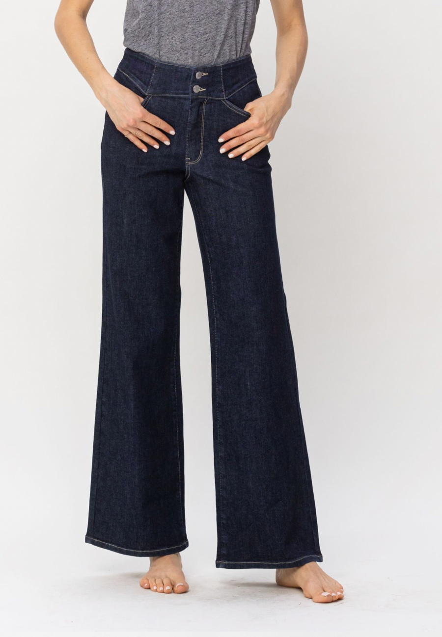 Judy Blue - High Waist Geometric Waistband Wide Leg