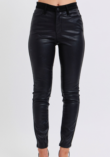 Judy Blue - High Waist Faux Leather + Denim Skinny