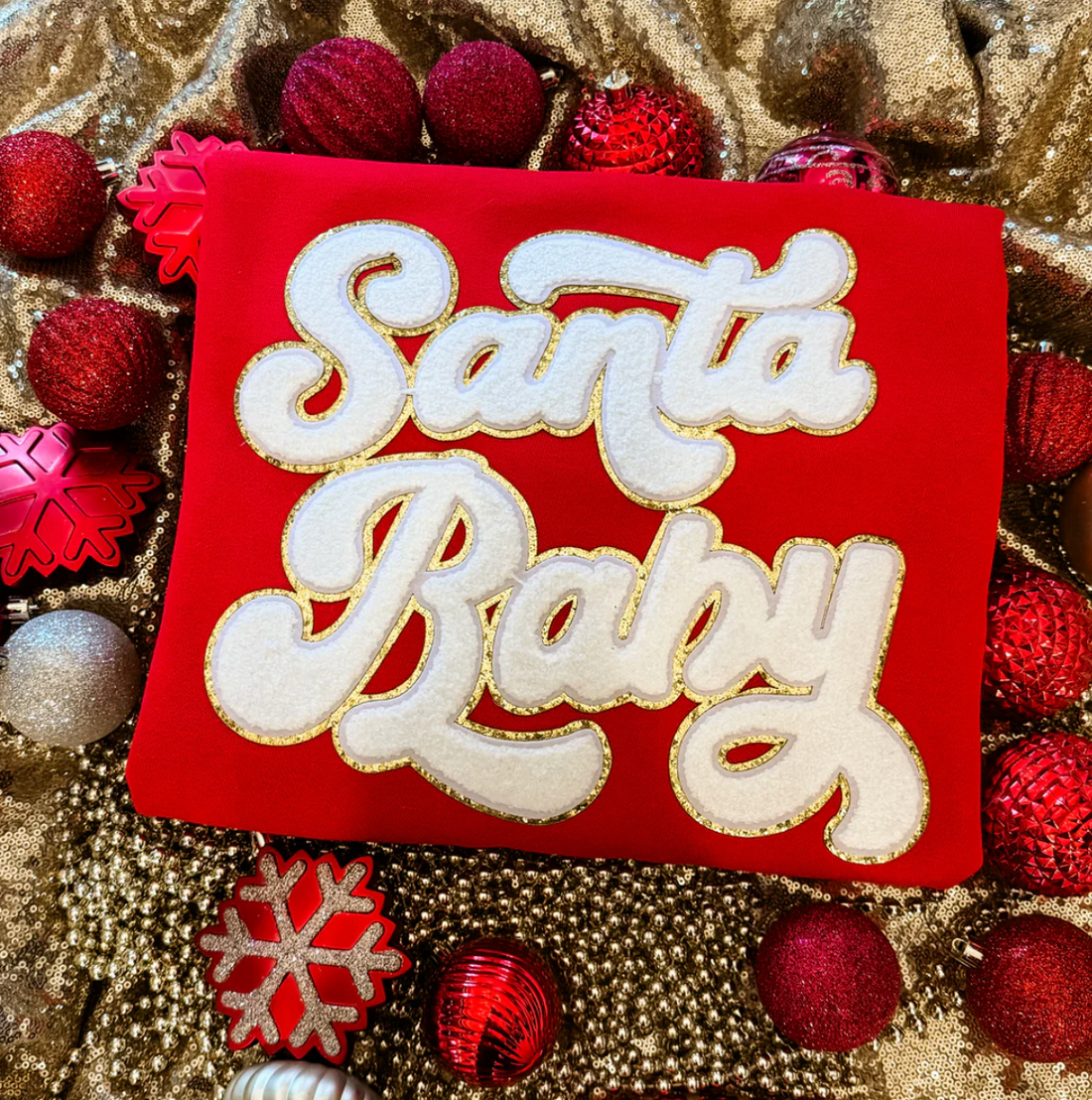 Santa Baby Chenille and Glitter Patch Sweatshirt {SPECIAL ORDER}