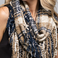 Plaid Infinity Knit Scarf - Navy/Taupe