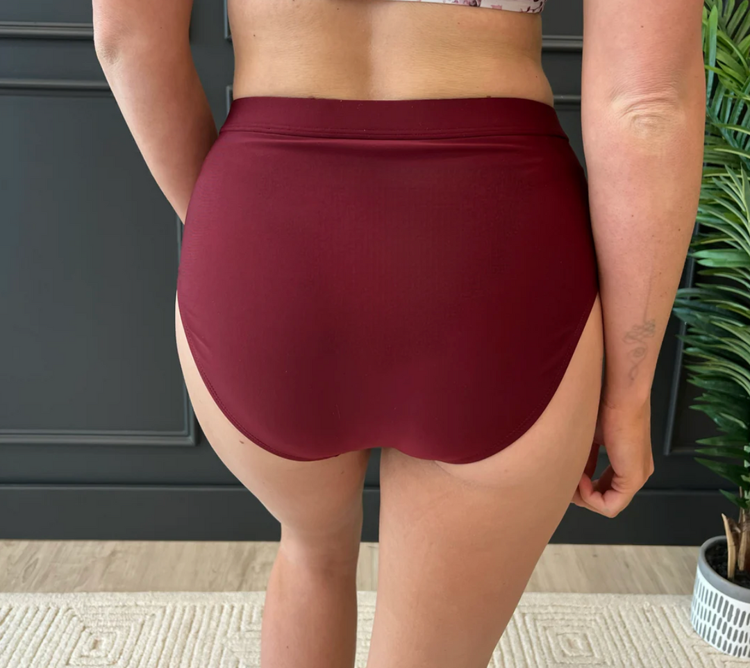 Sandy Shores High-Rise Swim Bottoms - Burgundy