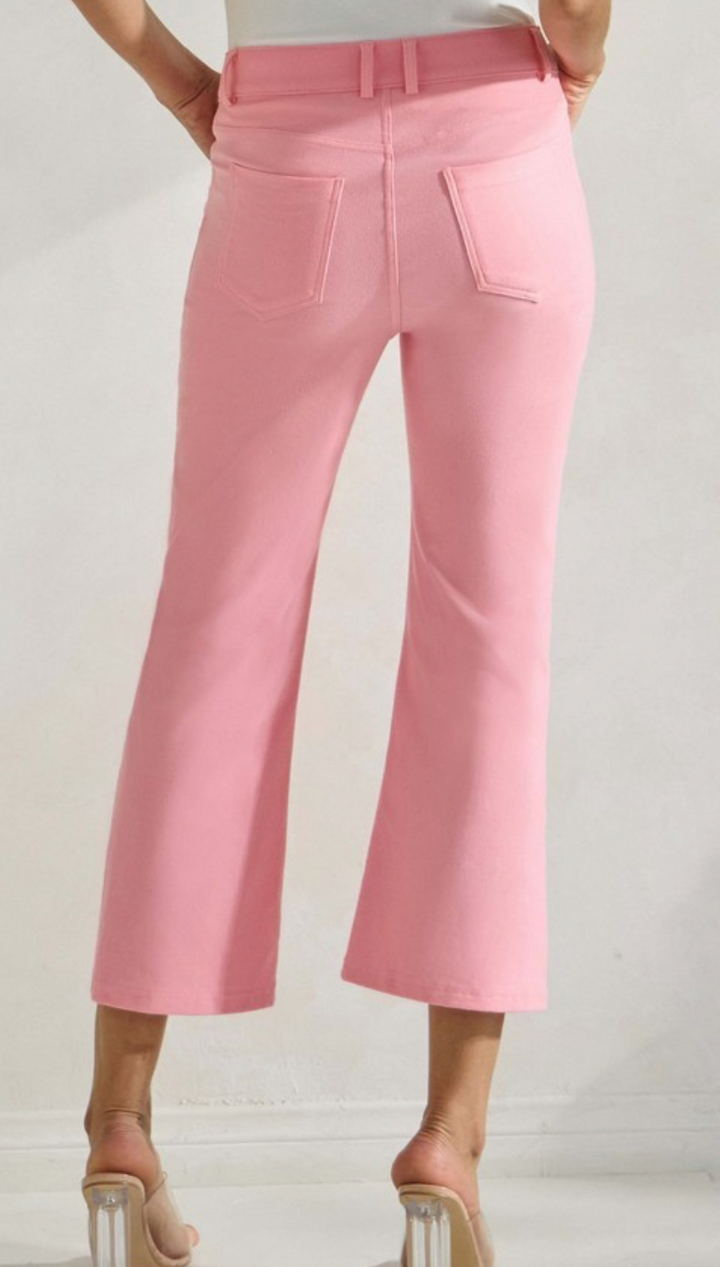 Solid Cropped Work Pants - Light Pink