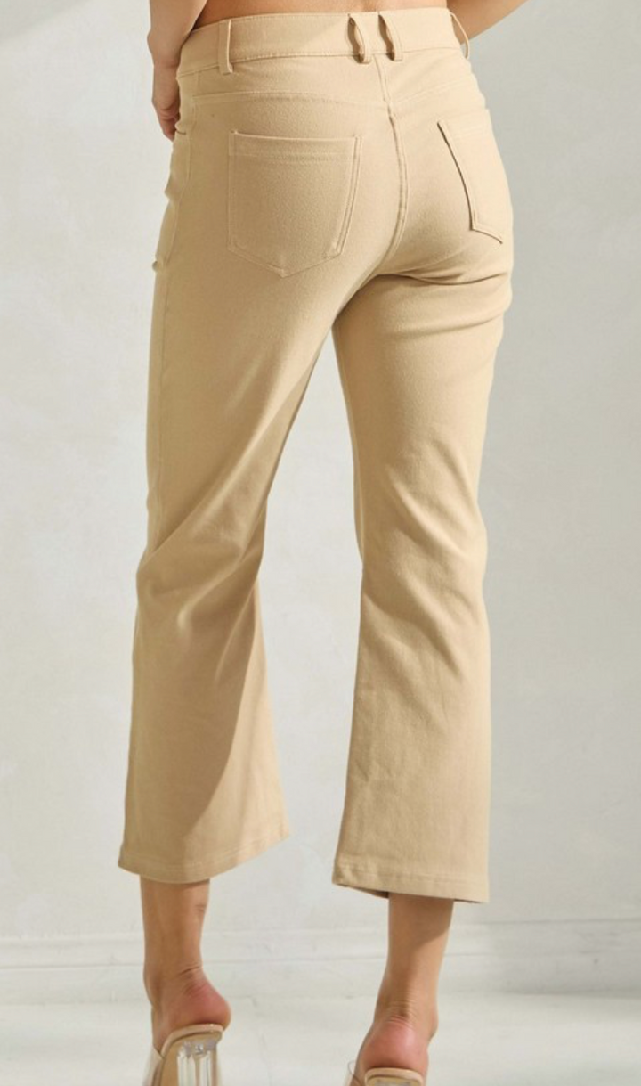Solid Cropped Work Pants - Camel