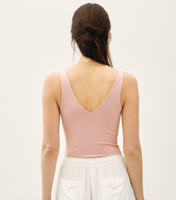Essential V-Neck Tank Bodysuit - Rose