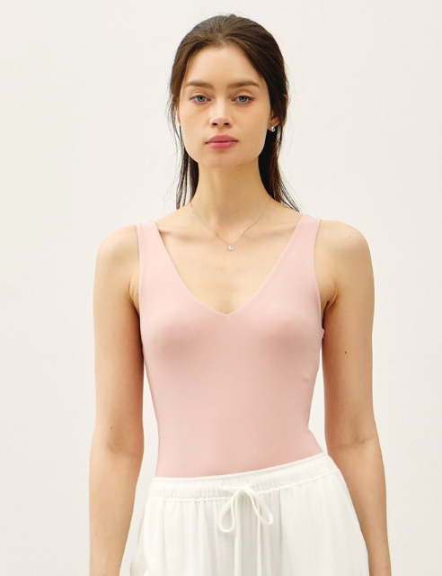 Essential V-Neck Tank Bodysuit - Rose