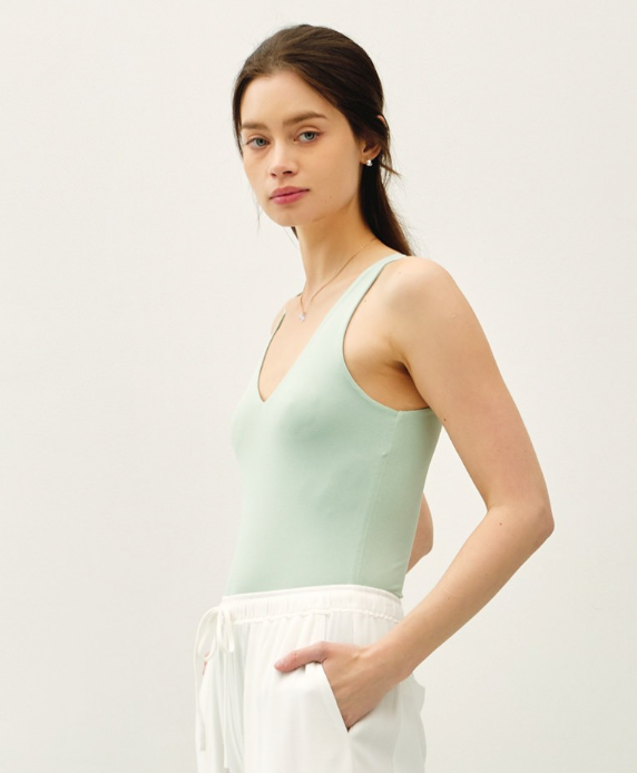 Essential V-Neck Tank Bodysuit - Mint