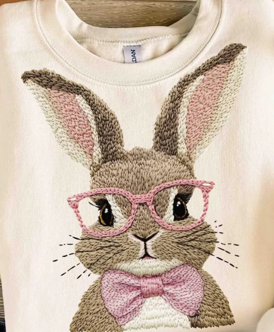 Faux Embroidered Bunny Graphic Tee