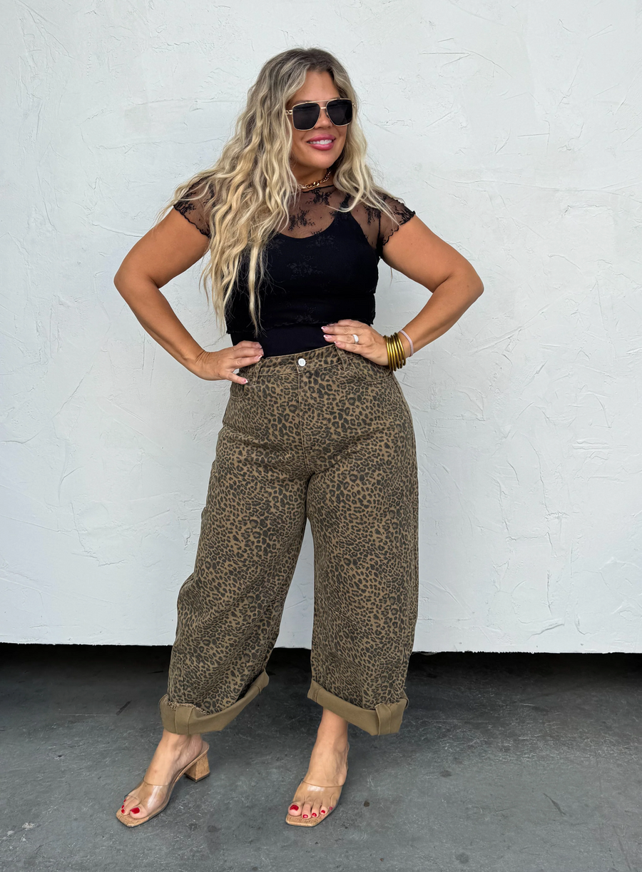 Cheetah Print Barrel Jeans