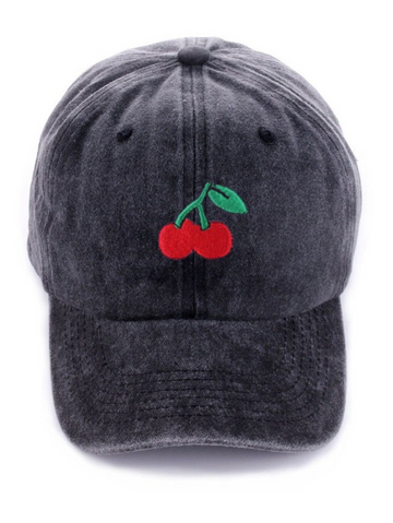 Cherry Embroidered Cotton Washed Hat