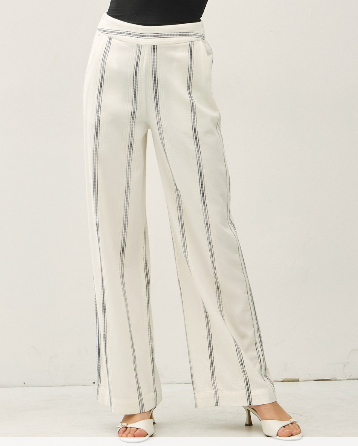 Striped Straight Leg Pants - Ivory