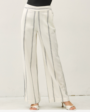 Striped Straight Leg Pants - Ivory