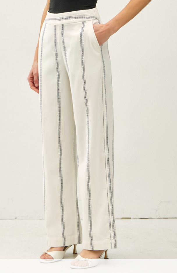 Striped Straight Leg Pants - Ivory