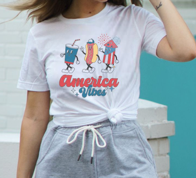 American Vibes Hot Dog Summer Graphic Tee Shirt