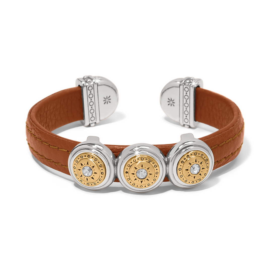 Mosaic Two Tone Leather Disc Cuff Bracelet