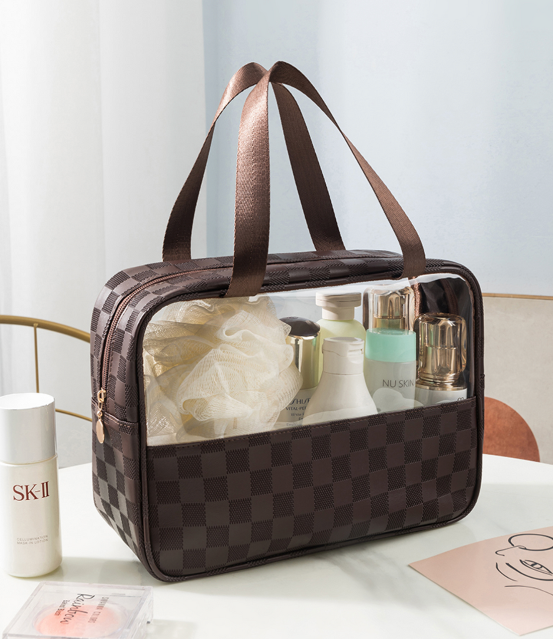 Checkered Pattern Clear Travel Bag