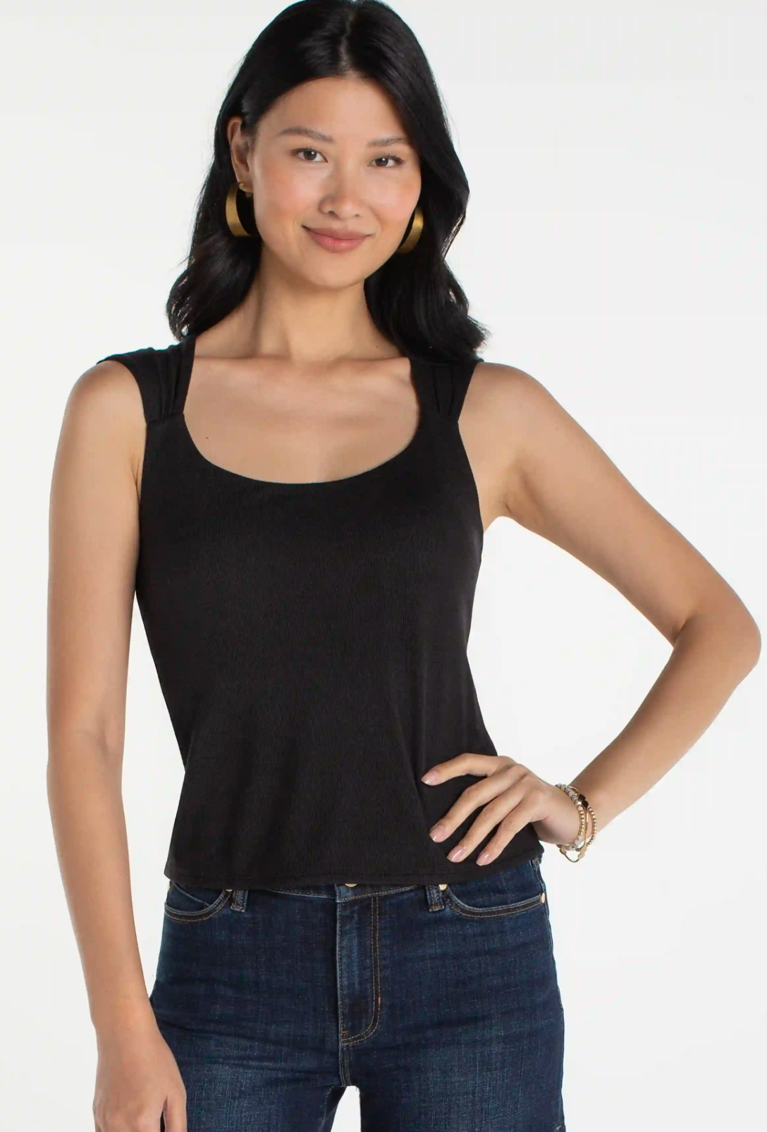 Liverpool - Sleeveless Built-in Bra Knit Top - Black