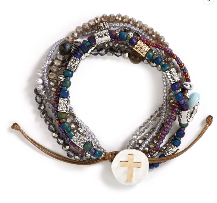 Your Journey Adjustable Beaded Prayer Bracelet - Gray