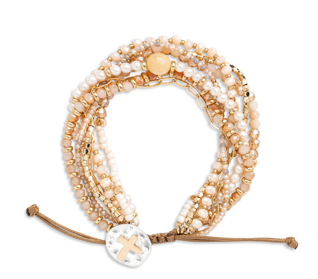 Your Journey Adjustable Beaded Prayer Bracelet - Champagne