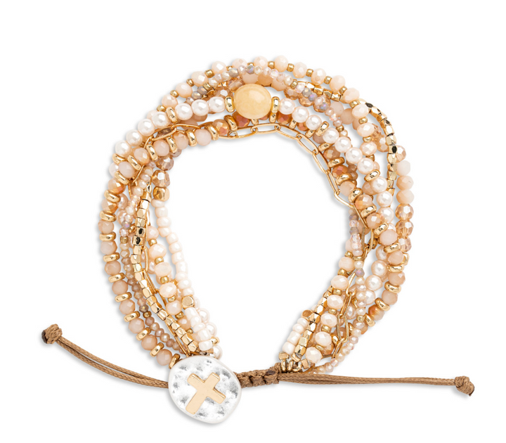 Your Journey Adjustable Beaded Prayer Bracelet - Champagne