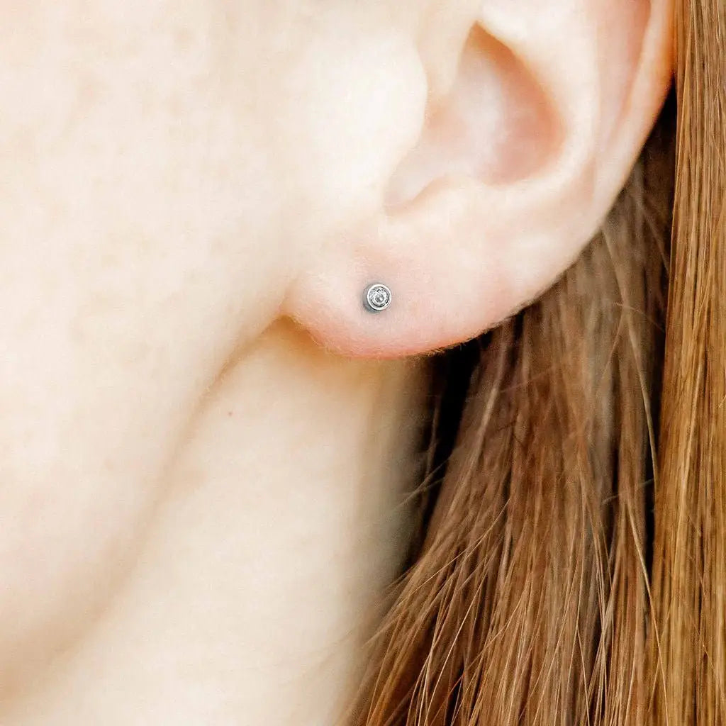 Linny Co - Micro Cooper Clear Silver Screwback Stud Earrings