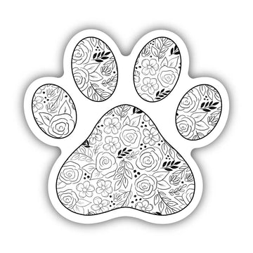 White Floral Paw Print Sticker